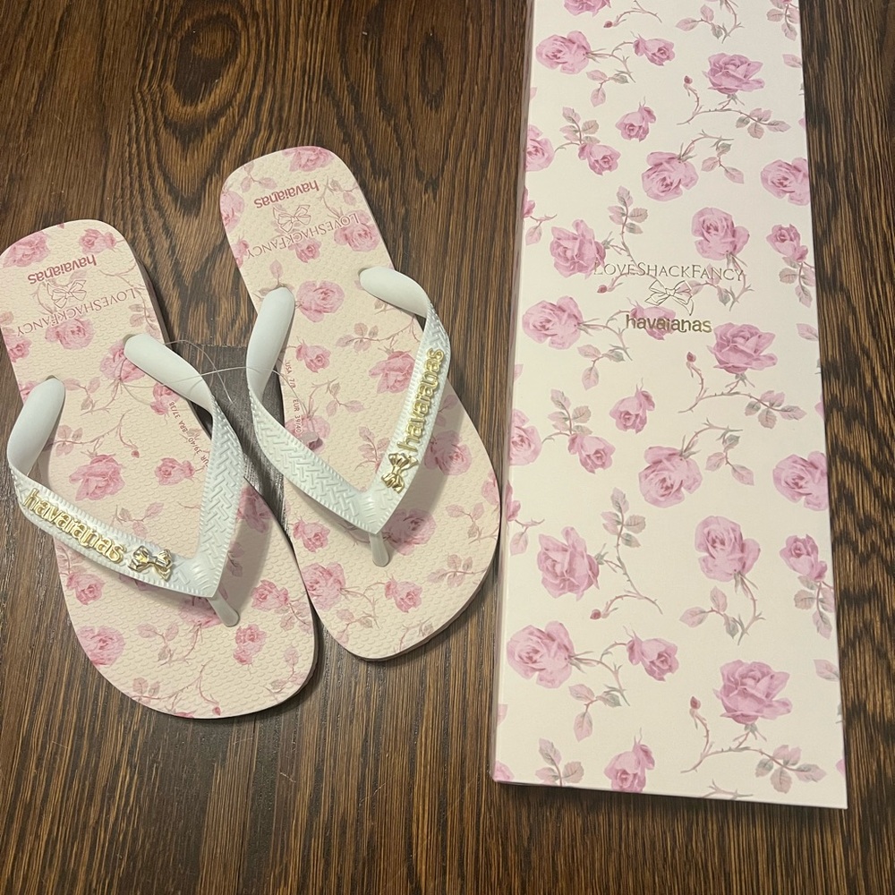 LoveShackFancy X Havaianas Woman’s Ribbon Rosa Flip Flops Size 7/8 (fits 6.5-8)
